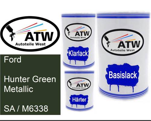 Ford, Hunter Green Metallic, SA / M6338: 500ml Lackdose + 500ml Klarlack + 250ml Härter - Set, von ATW Autoteile West.